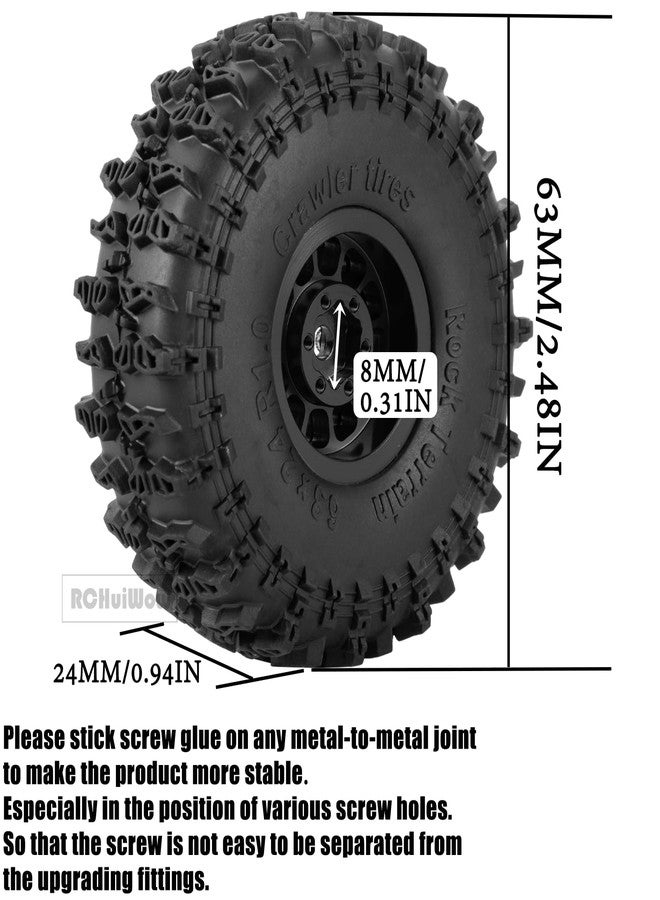 RCHuiWow 1.0" Beadlock RC Wheels and Tires for 1/18 TRX4M,1/24 SCX24 RC Crawler,1.0 Beadlock Tires w/Alloy Aluminium Wheels 1.0 rc Beadlock Rims,4PCS,Black - Image 3